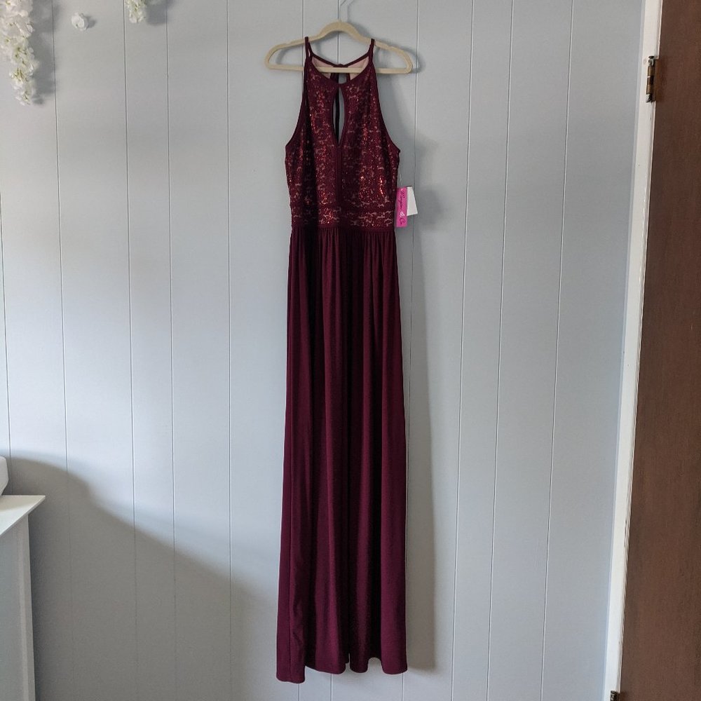 NEW Lace Keyhole Tie Back Halter Maxi Dress S